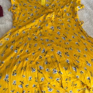 Yellow Floral Wrap Dress